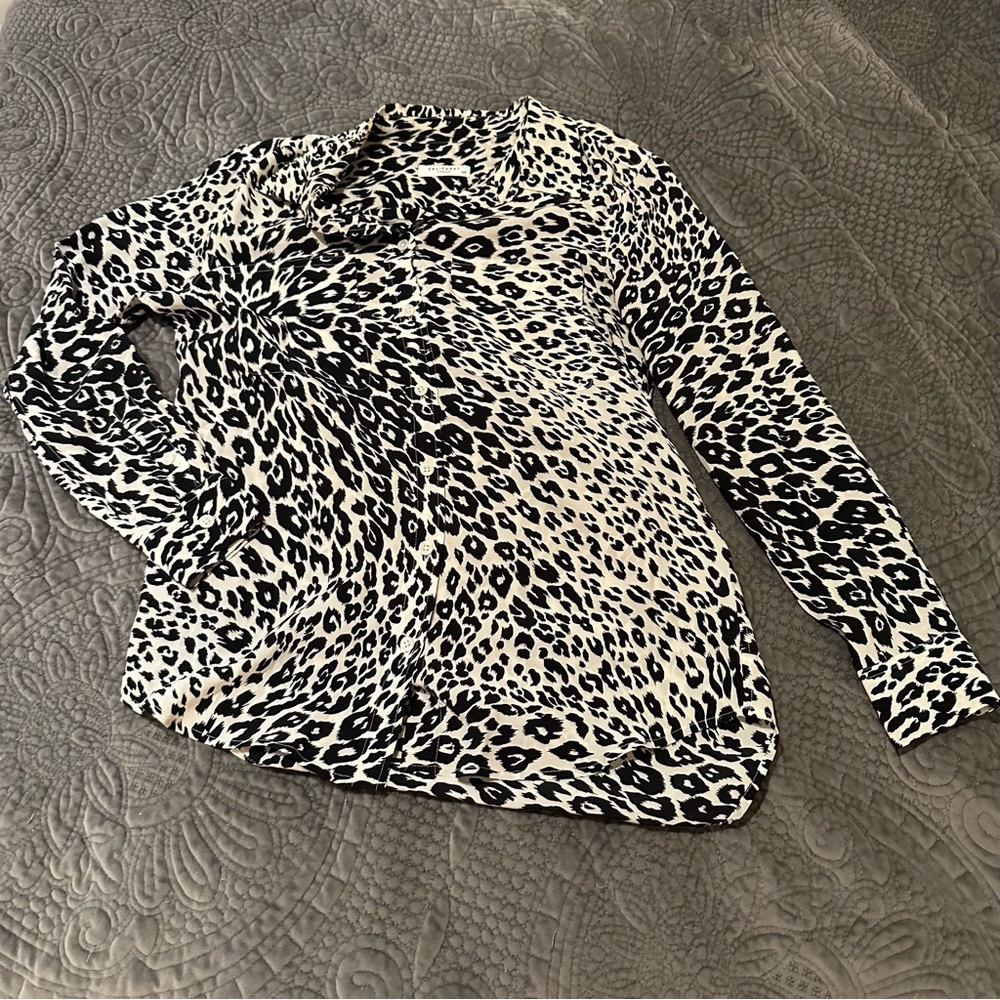 Equipment Black and White Animal Print Blouse